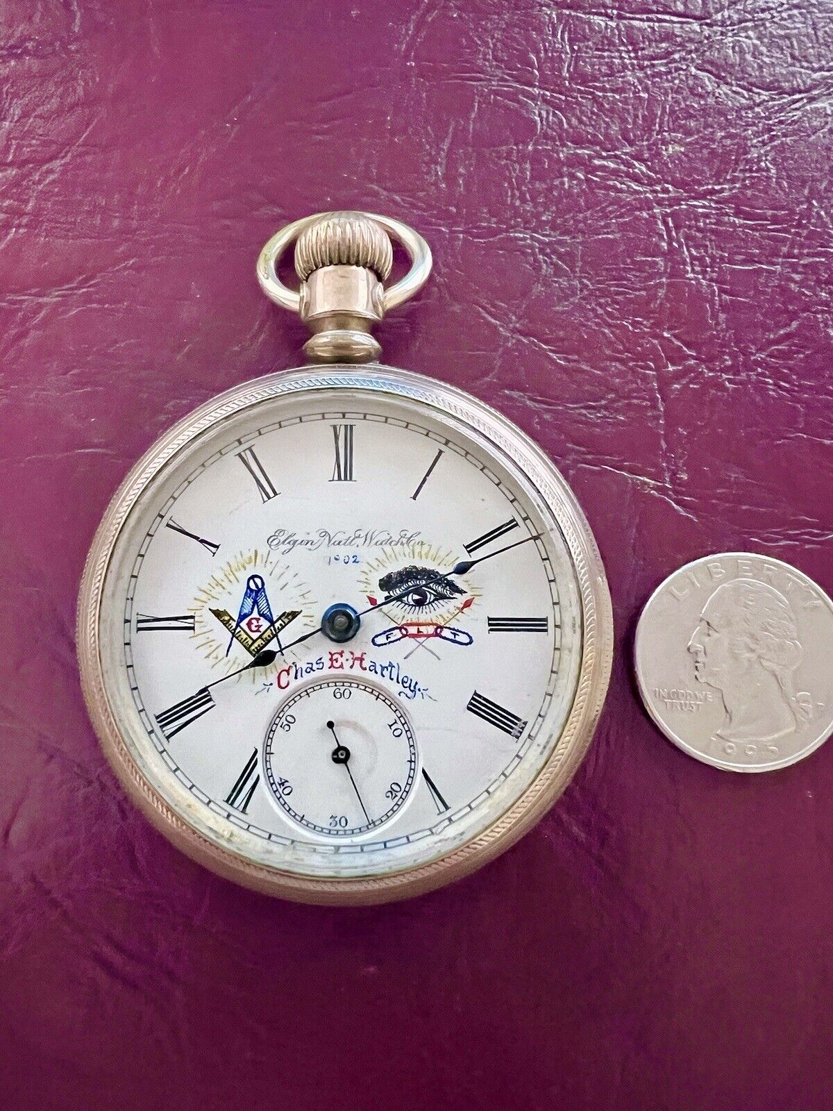 Elgin Grade 74 FREEMASON Pocket Watch 1890 RUNNING Model 5 Class 10 18S 11J